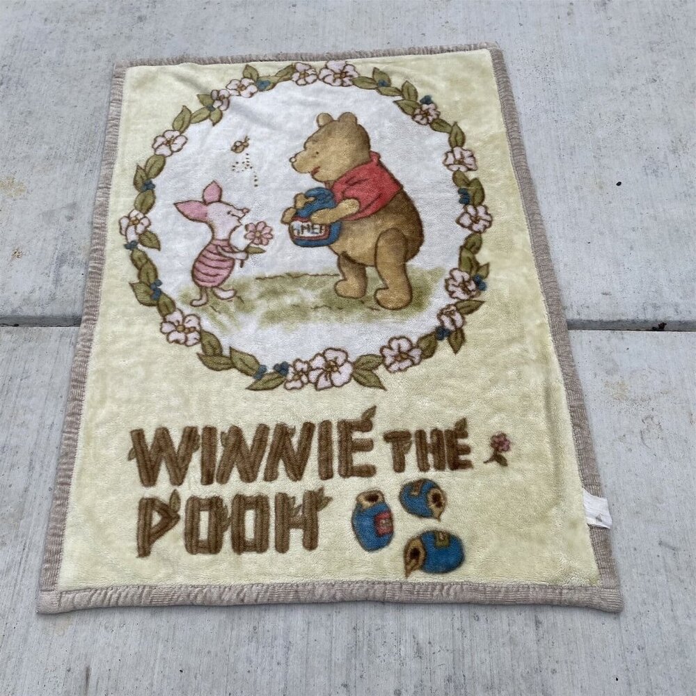 Vintage Winnie The Pooh Plush Blanket Throw Reversible Fawn Boy Thick